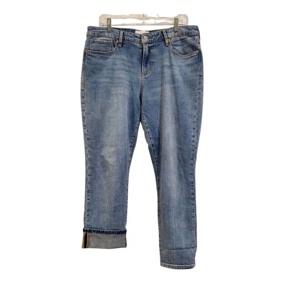 DEAR JOHN SZ 31 BLAIRE STRAIGHT LEG Stretch Distressed Cuffed 5Pocket Blue Jeans - Picture 4 of 16